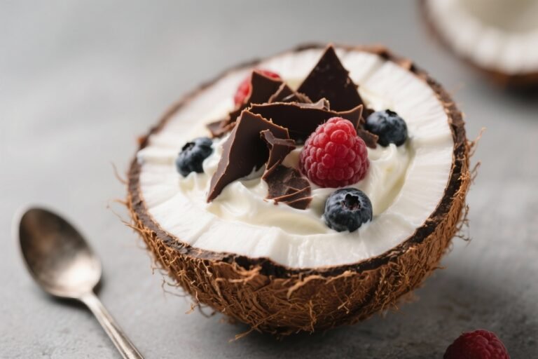 Coconut Cream With Shaved Dark Chocolate and Berries – A Light, Luxurious Treat