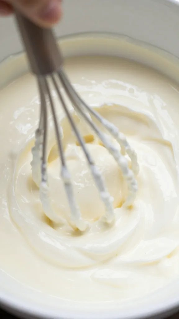 Whisking yogurt-lemon-mustard sauce close-up