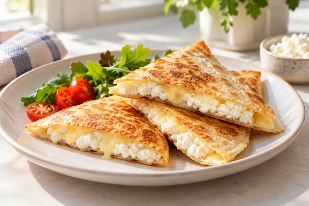 Toasted quesadilla triangles with a thin creamy cheese filling.